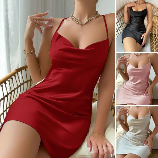 Letní dámská noční košile Saténový Hedvábný Bez rukávů Tenký Prodyšný Slim Fit Jednobarevný