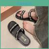 Summer Chic French Style Flat Slide Sandals For Women With Soft Sole And Round Toe Design