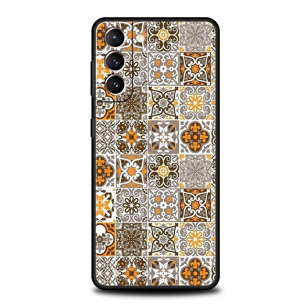 Soft TPU Phone Case For Samsung Galaxy S25 S24 S23 S22 S21 Ultra S20 FE 5G S10 S10E Plus Mandala flower totem Black Cover