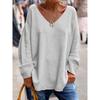 T-shirt Casual da Donna a Manica Lunga Larga, Colore Unito, Scollo a V, Comoda