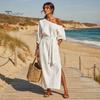 Summer Maxi Dress Women One Shoulder Long Dress, Solid Color Tie Waist Side Split Casual Party Sleeve for Dresses