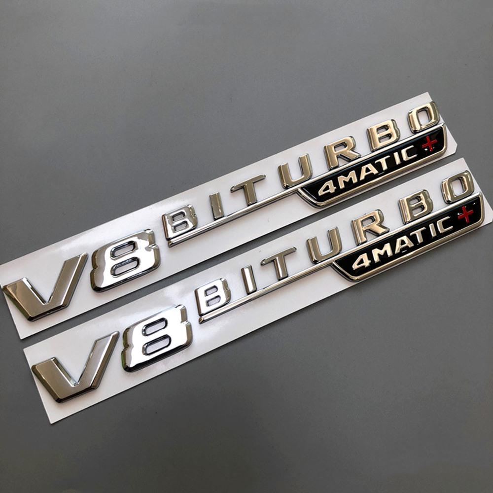 2Pcs Best V8 BITURBO 4MATIC AMG Car Fender Emblem Sticker For Mercedes Benz AMG W117 W205 C63 E63 W212 W176 A45 GLA45
