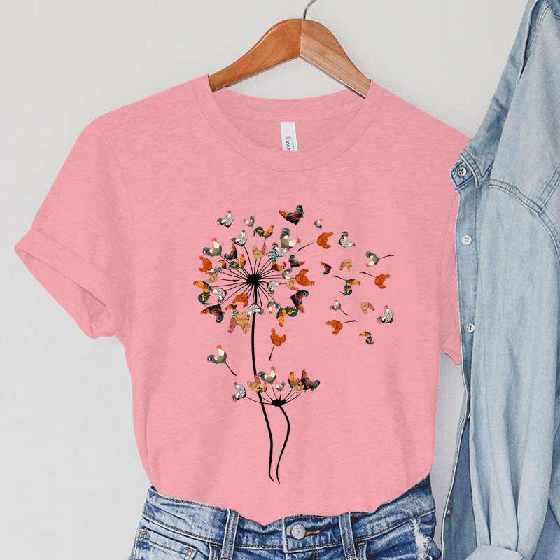 Dandelion Chicken Print Summer T-shirts For Women Casual T-shirts O Neck Short-sleeved T-shirts Fashion Tshirt