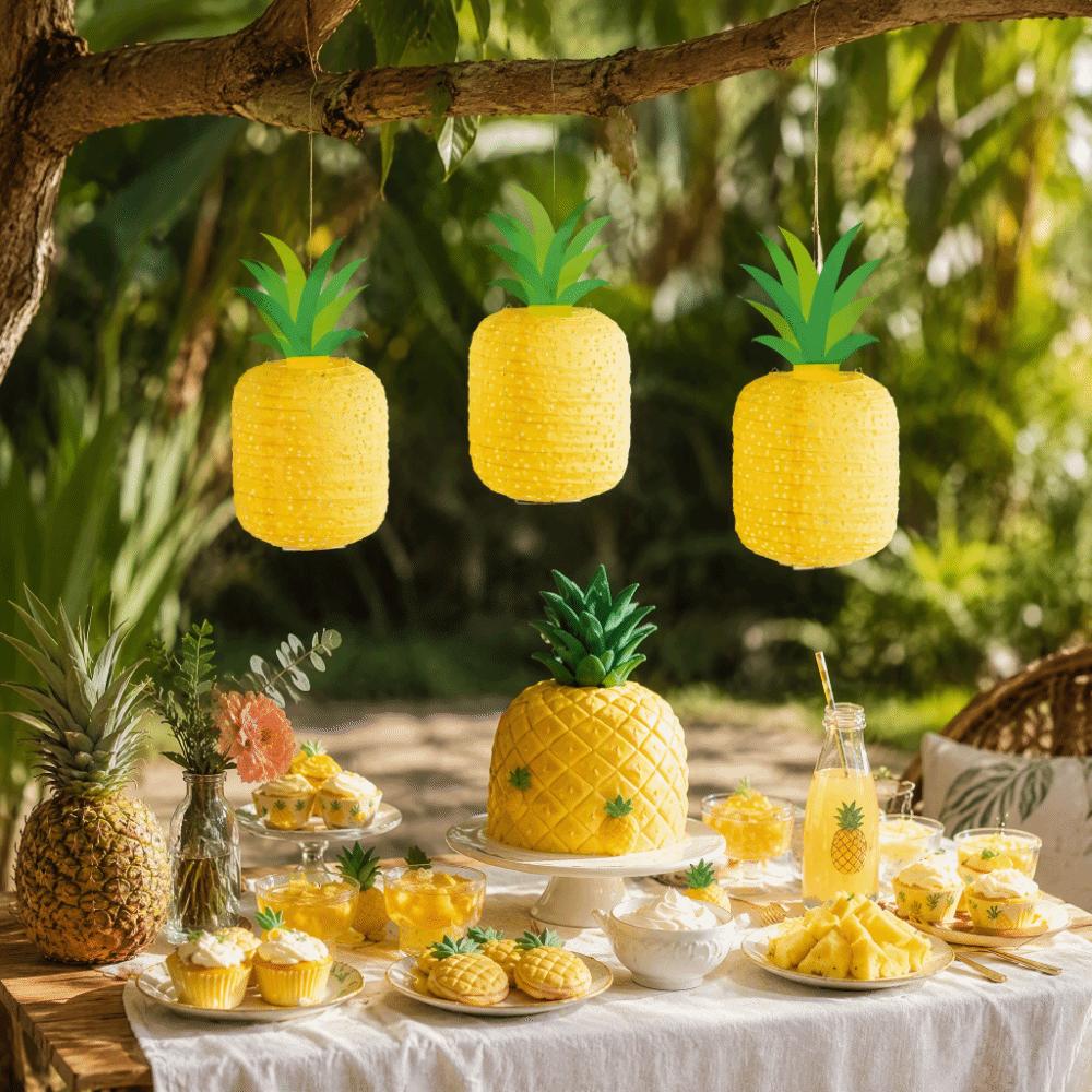 3PCS Foldable Pineapple Paper Lanterns Hawaiian Festival Lantern Photo Opportunities