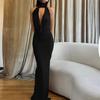 Womens Halter Neck Deep V Draped Bodycon Maxi Dress Evening Party Formal Gown