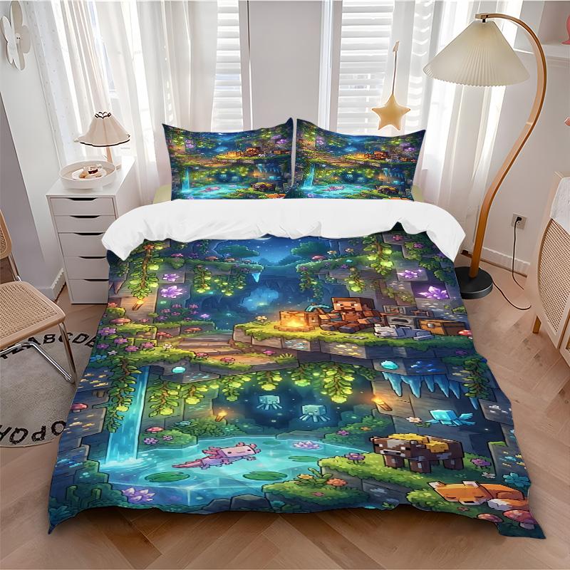 Night Forest Pool Print 3Pcs Bedding Set,Duvet Cover with 2 Bedro,Pillowcase Home Birthday Gift