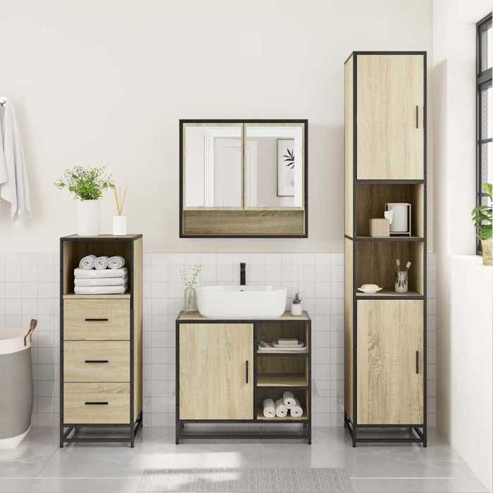 VidaXL Ensemble De Meubles De Salle De Bain 3 Pcs Chêne Sonoma, Armoire De Salle De Bain, Armoire De Rangement De Toilette, 3301056