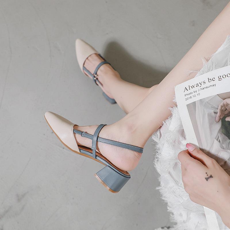 

Yuexinwang leather flat for Huizhou women s shoes heels pointed cold slippers outer wear summer new bag head high heel sandals 41