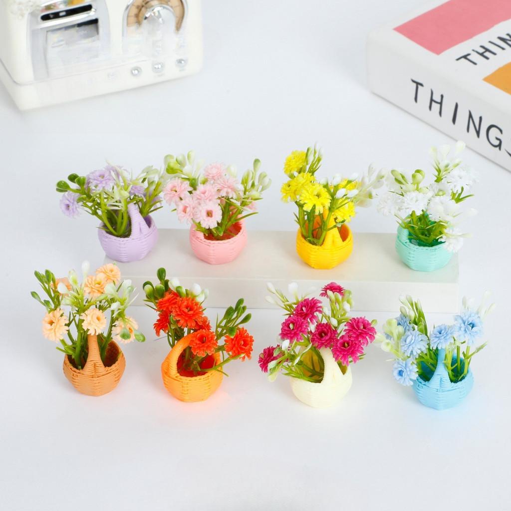 5Pcs Multicolors Flower Basket Miniatures Resin Desktop Ornaments Fairy Garden Decoration Moss Terrarium Micro Landscape
