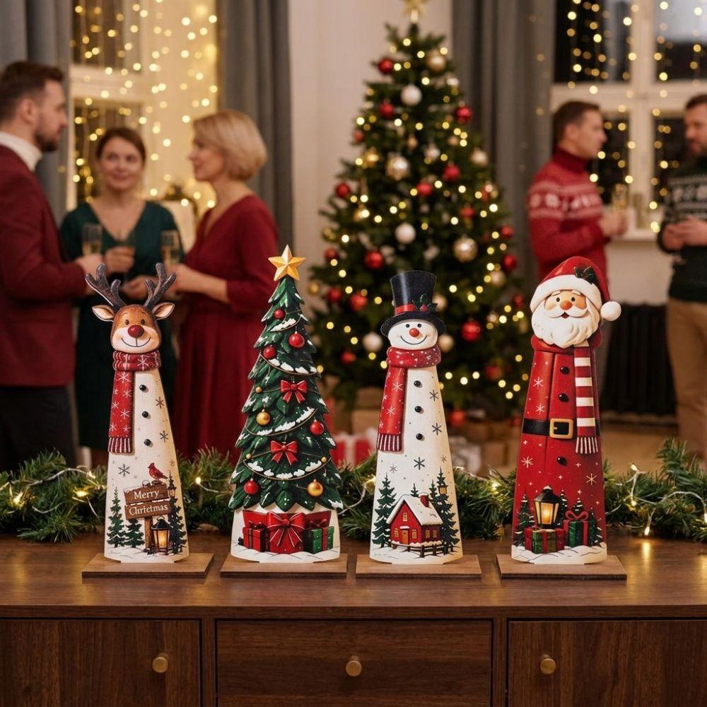 Separate Base Christmas Wooden Figurine Set Vintage Snowman Table Plaques  Window Display