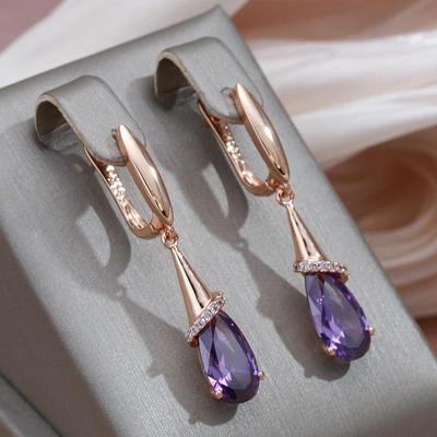 Kinel Purple Zircon Drop Earrings For Women With Rose Gold Color