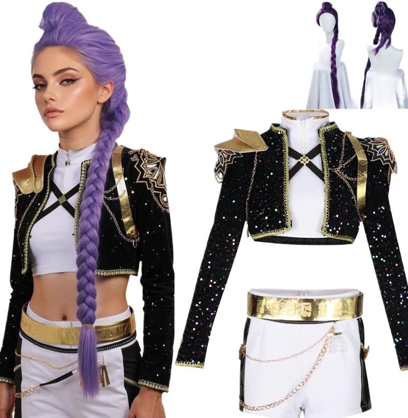 K POP Cosplay Costumes Kid Rumi Cosplay Costume Anime Teenager Girls Outfit Halloween Christmas Kpop Golden Black Suit