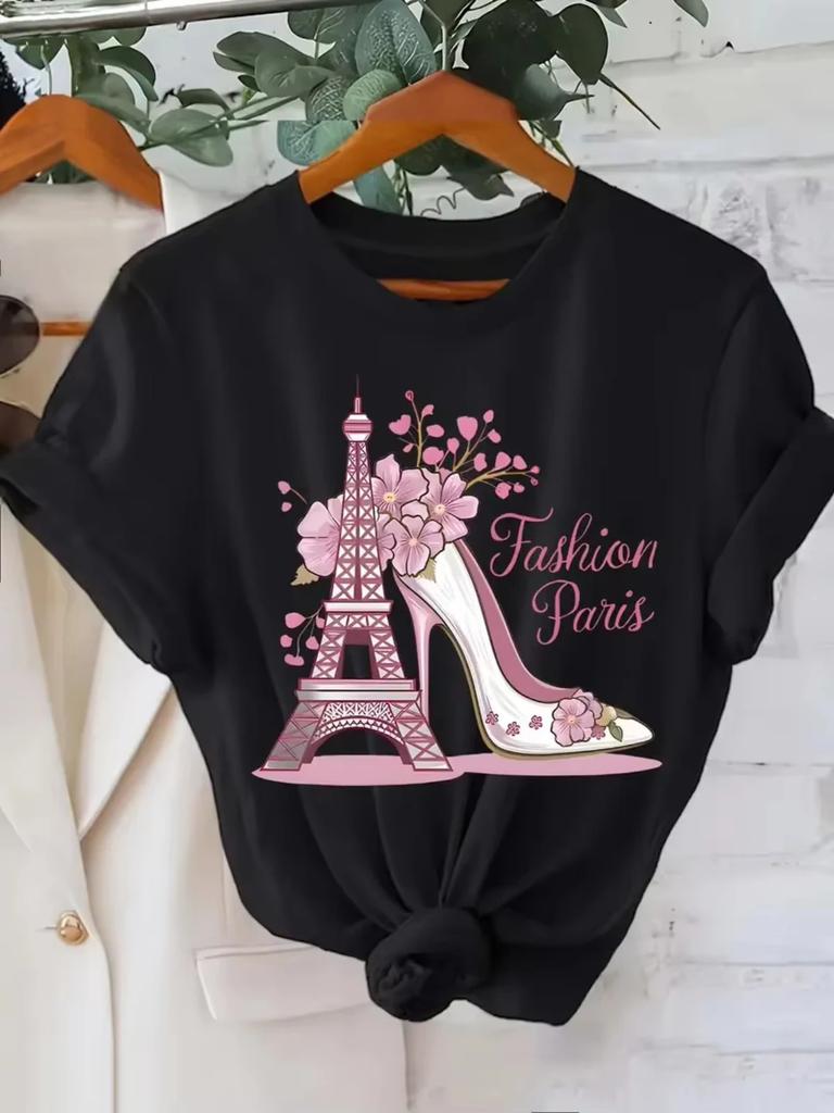 Venice Italy Graphic TShirt Casual Short Sleeve Polyester Knit Fabric with Round Neck Cartoon Print Venice Italy Region Tee