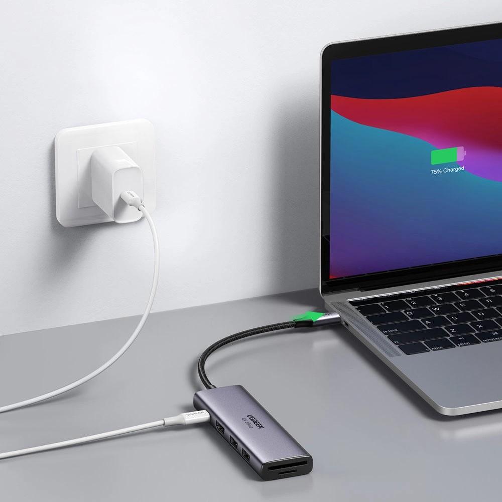Ugreen 6-in-1 USB-C Hub: Dual USB 3.2 Gen 1, 4K HDMI 60Hz, SD/TF Card Reader, 100W PD Charging - Gray (60384 CM511)