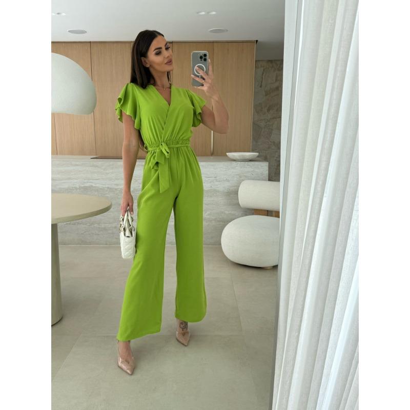 Tute Estive da Donna a Maniche Corte Larghe Eleganti con Scollo a V Incrociato Moda Ufficio Casual Semplici Tute Streetwear Salopette con Lacci Abbigliamento Donna