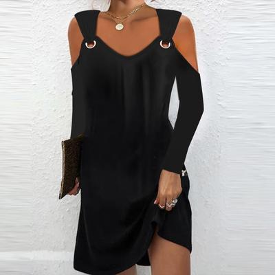 Fashion New Ladies Casual Strapless Solid Color Long Sleeve Dress