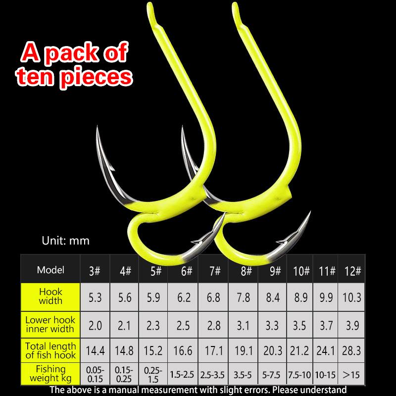 10Pcs/Lot High-Carbon Steel Two Strength Tip Sharp Fighting Fishing Hook With Barbed Fish Gear For Sea Fishing Double Hook