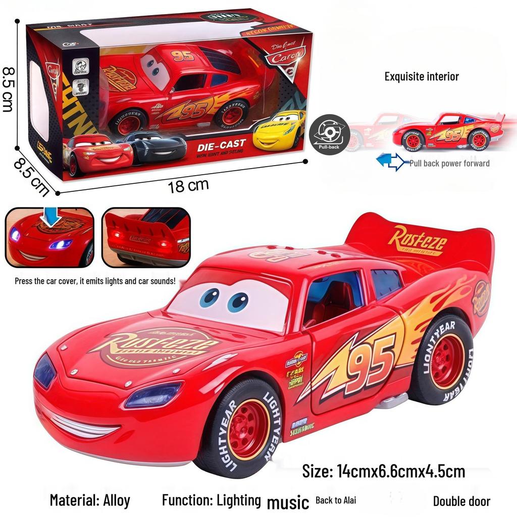 3D Lights & Music Lightning McQueen Pull-Back Alloy Toy Car - Third Generation