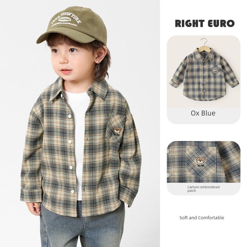 Right European Boys' Academy Plaid Long-Sleeve Shirt 2026 Spring and Autumn New Children's Clothing Baby Top Long-Sleeve Shirt