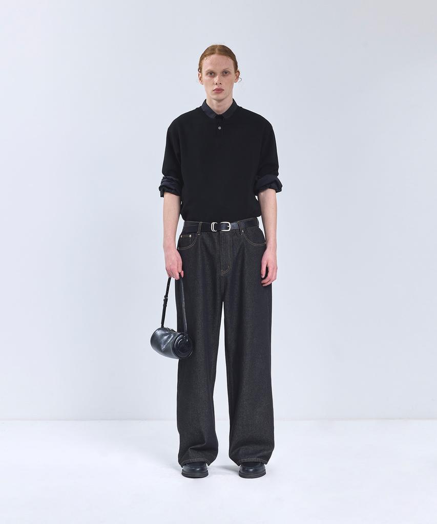 IRONYPORNO WHITELINE 86-Iro355 Basic One-Button Round Short Sleeve Knit Black