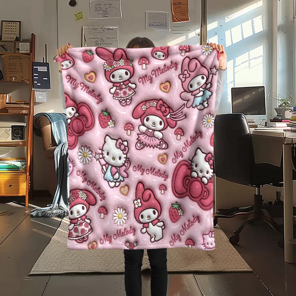 1PC Sanrio Pink Print Flannel Blanket, High quality All Seasons, Home Decor, Warmth and Comfort, Perfect for Christmas Gifts