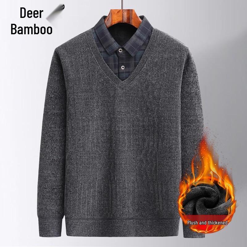 Luzhu Men s Faux Two-Piece Chenille Knit Sweater 2XL