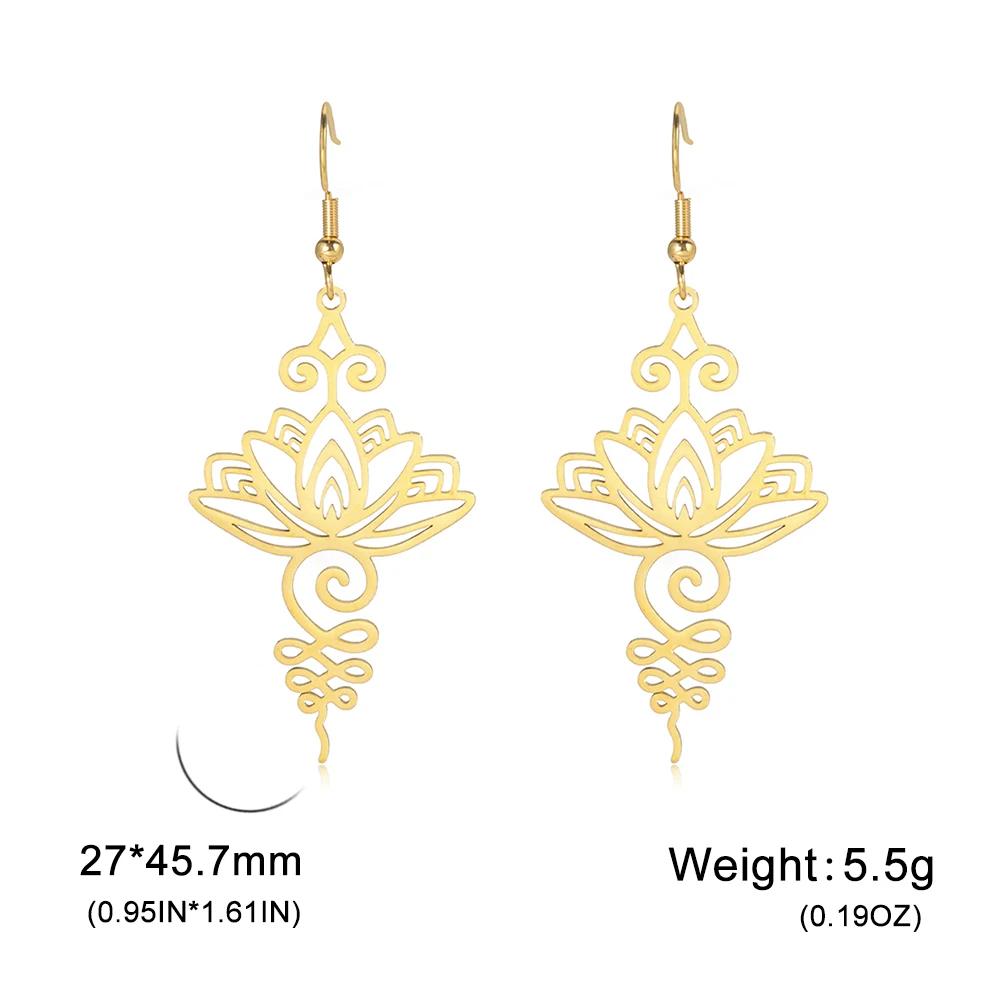 Skyrim Unalome Lotus Flower Dangle Earrings Stainless Steel Yoga Buddhism Pendant Drop Earring Spiritual Jewelry Gift for Women