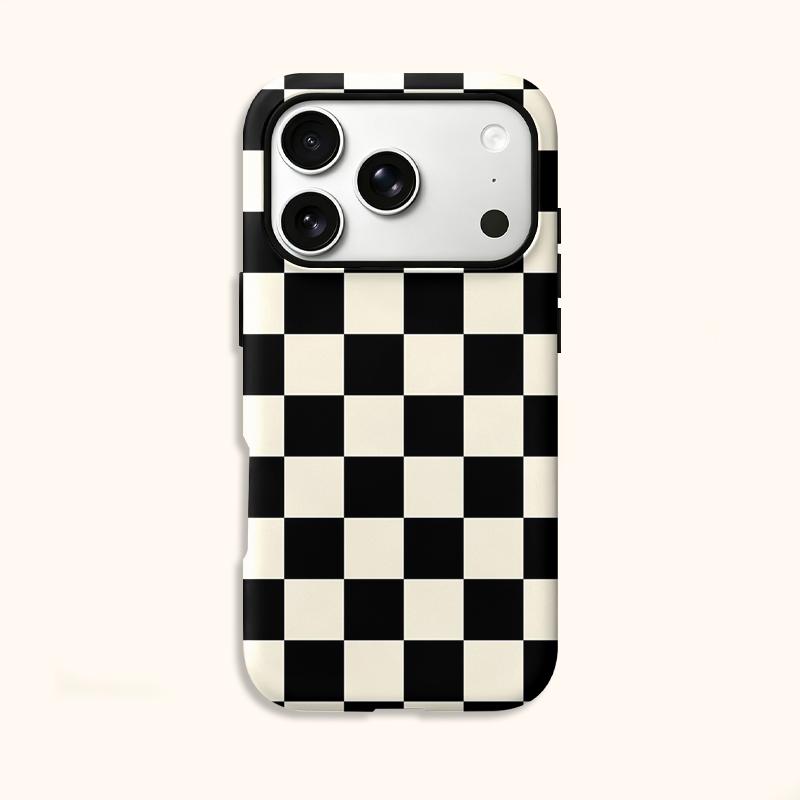 Classic Monochrome Black White Geometric Checkered Square Art Film Aesthetic Protective Shockproof Bumper Phone Case For iPhone 14 15 16 Pro Max Plus