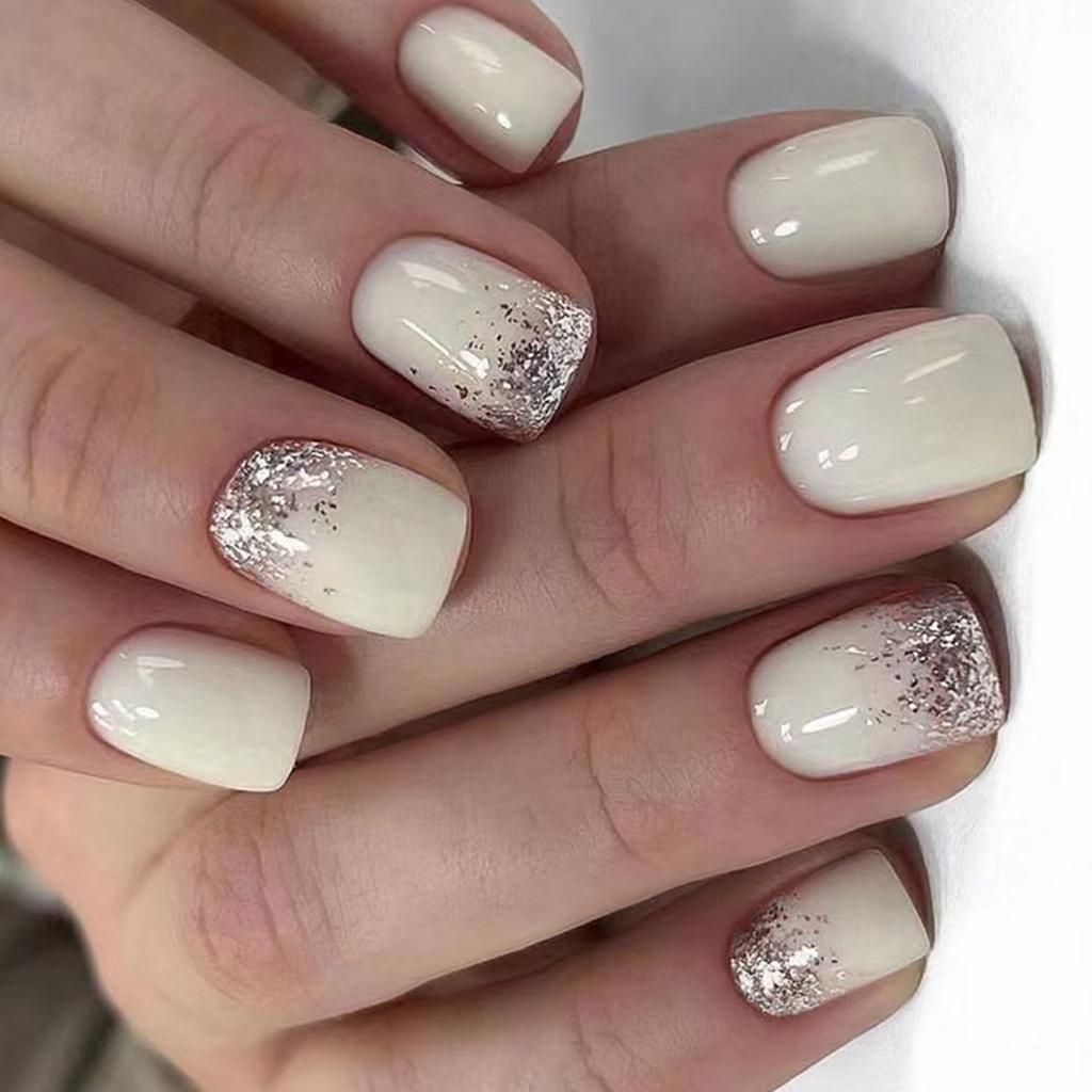 24 Pcs French Tip Press On Nail Short Square False Nail Solid Color Acrylic Nail Full Cover Stick On Nail for Woman