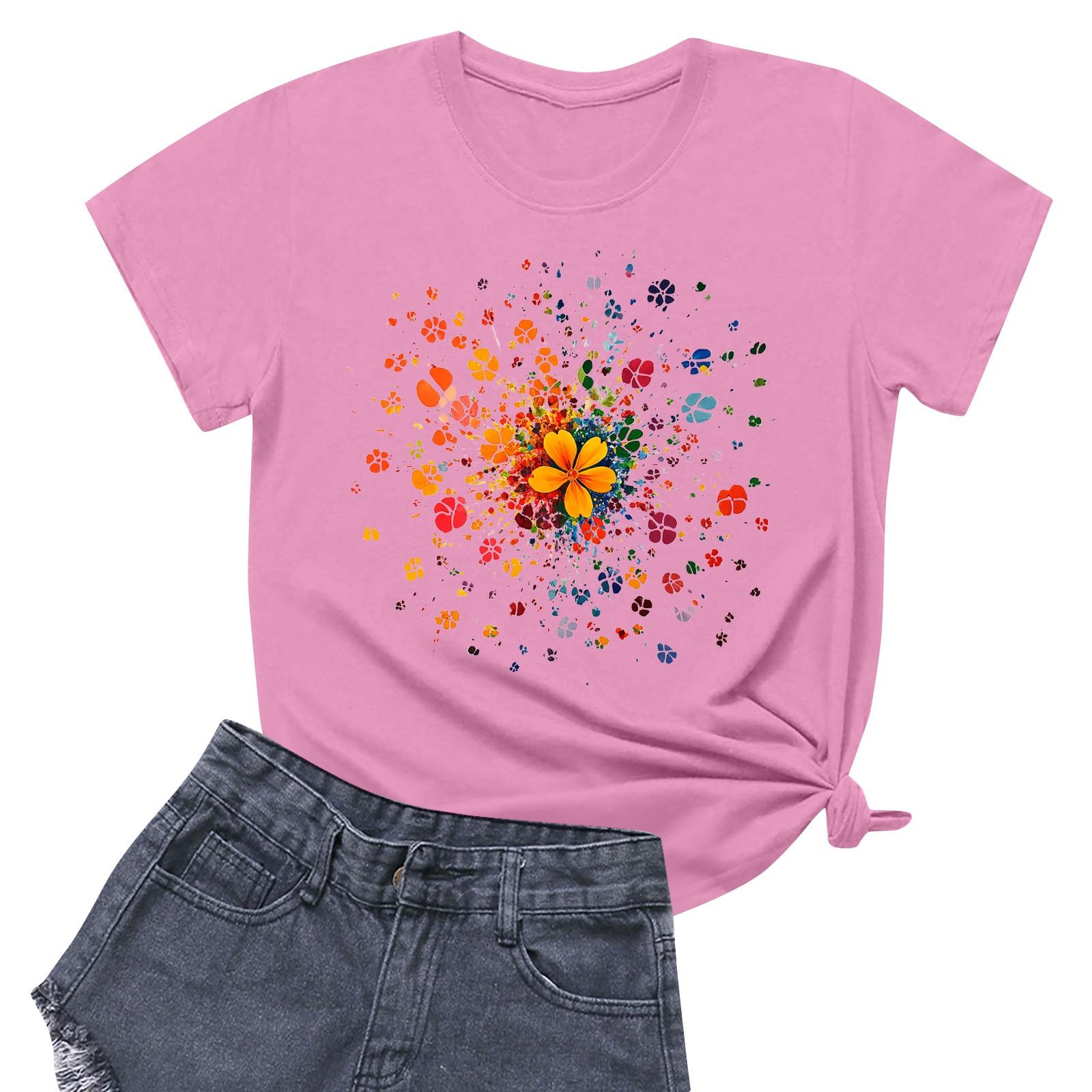 

Женская повседневная футболка с круглым вырезом и короткими рукавами с принтом M розовый