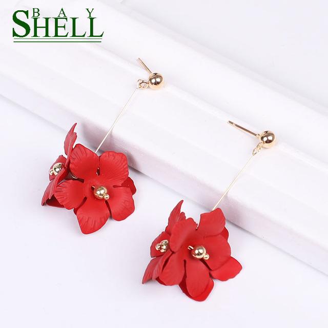 Shell Bay Metal Flowers Earrings For Women Long Drop Earrings Boho Fashion Geometric Simple Punk Cc Cute Earring Girls Boho