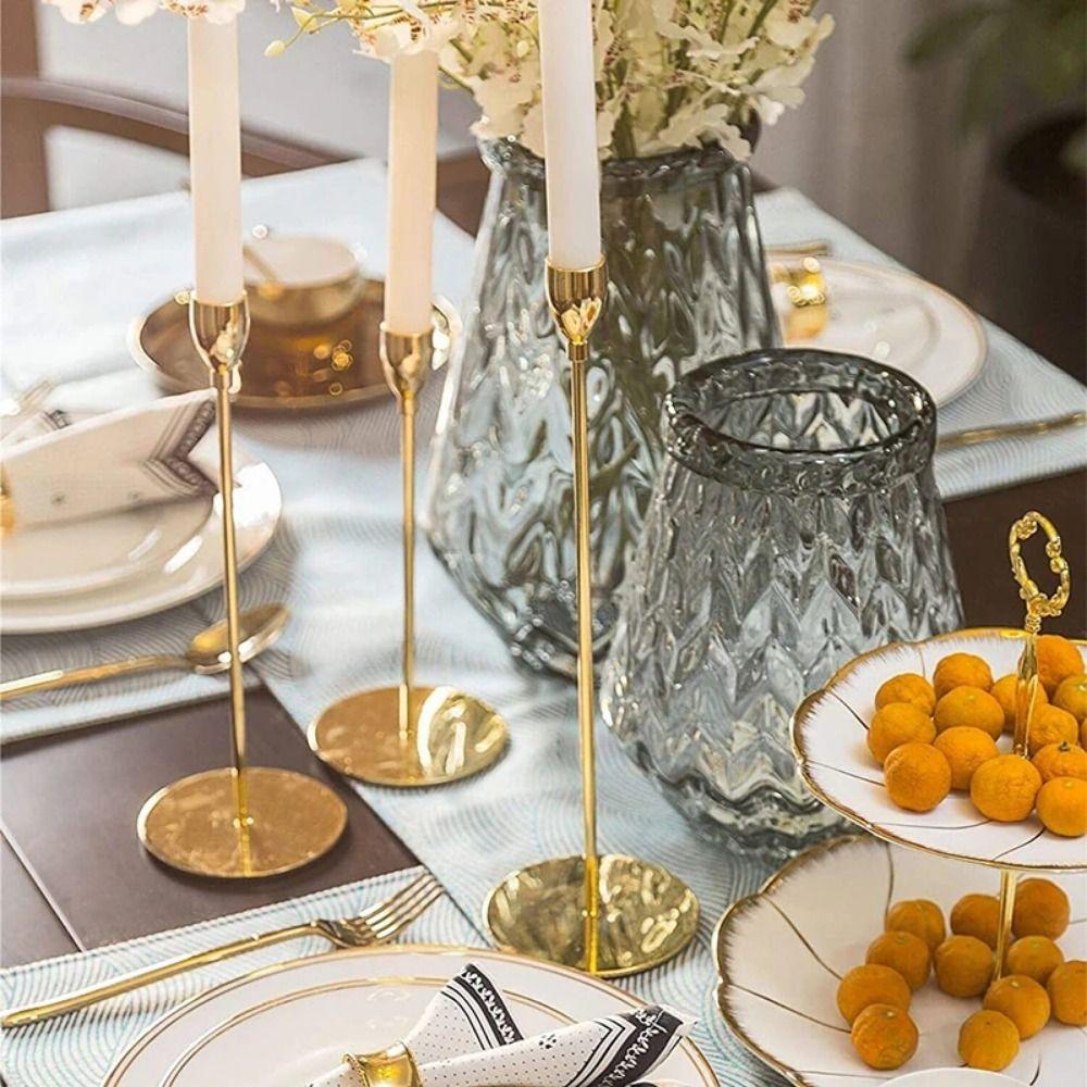 3Pcs Rust-proof Luxury Candlestick High Footed Candle Containers Wedding Candle Stand  Hotel Table