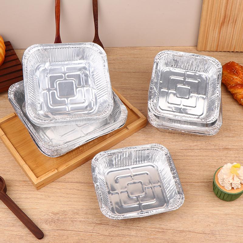 10Pcs 20Cm Air Fryer Aluminum Foil Pan Food Containers Square Oven Bbq Tray Oil-Proof Non-Stick Baking Tool Kitchen Supplies