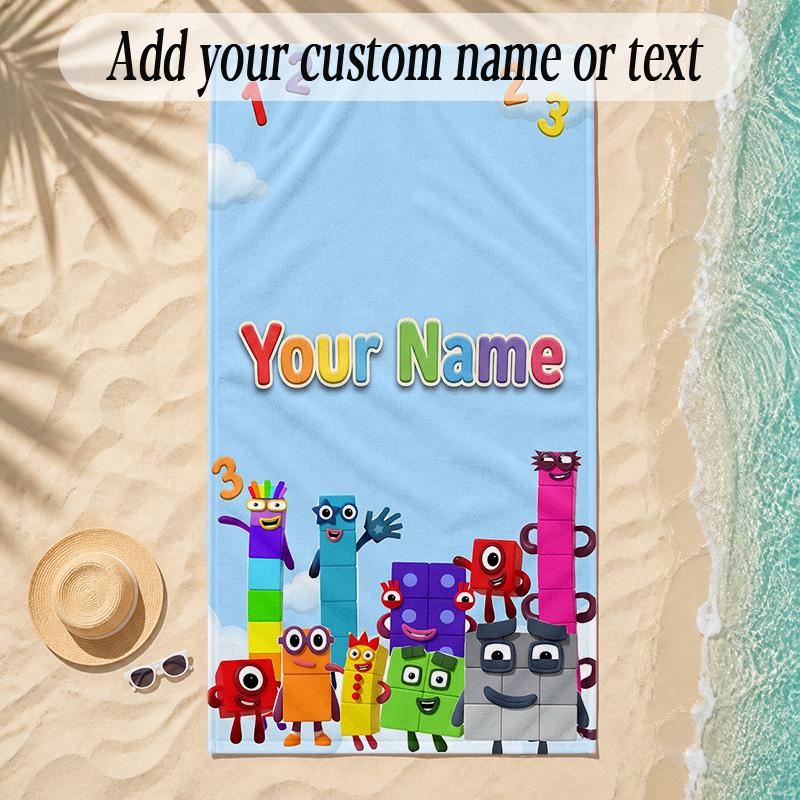 Beach TowelNumberblock Custom Name Text Personalized Soft Towel for Beach Pool Indoor Home Decor Gift