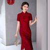 Elegant Vintage Chinese Qipao Dress Women Long Fit-and-Flare With Stand Collar Three-Quarter Sleeve 2025
