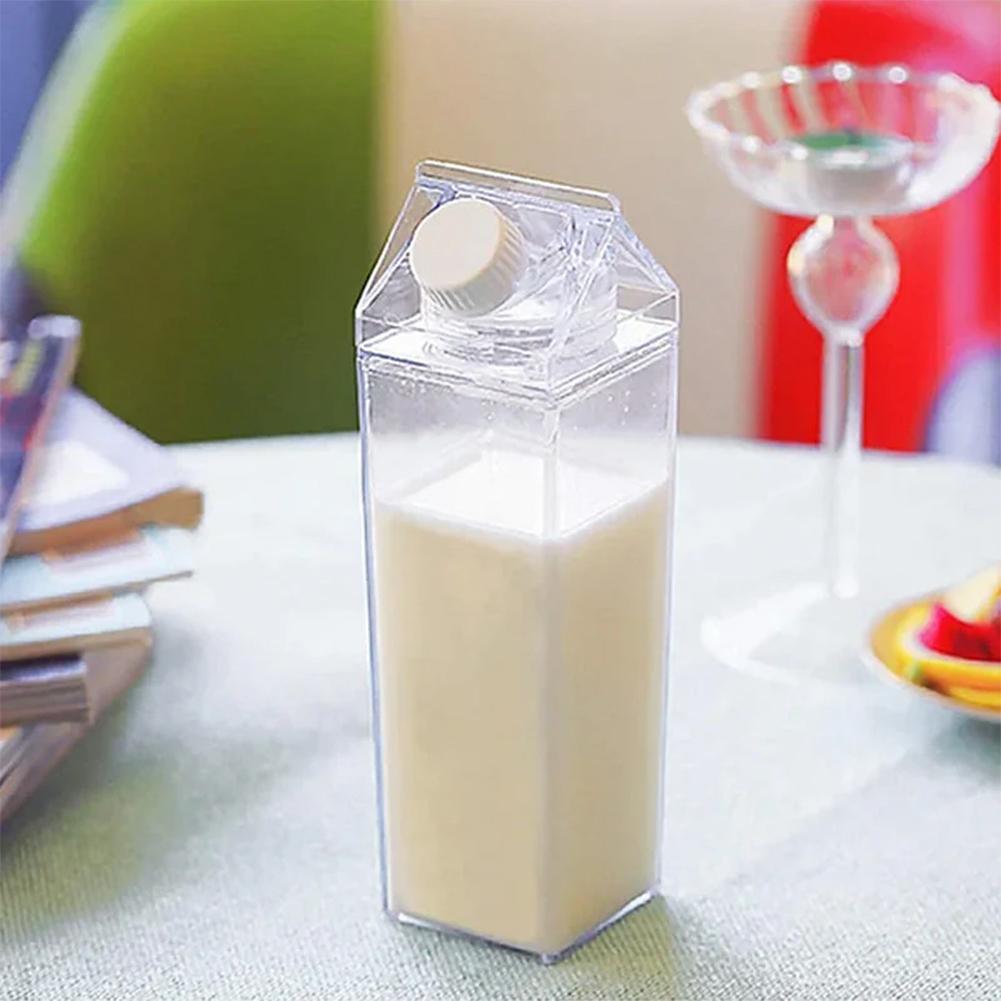 Transparent Water Bottle Creative Milk Carton Leak-Proof Large Capacity Water Cup Freshs Storage Bottle For Milk Juices Water
