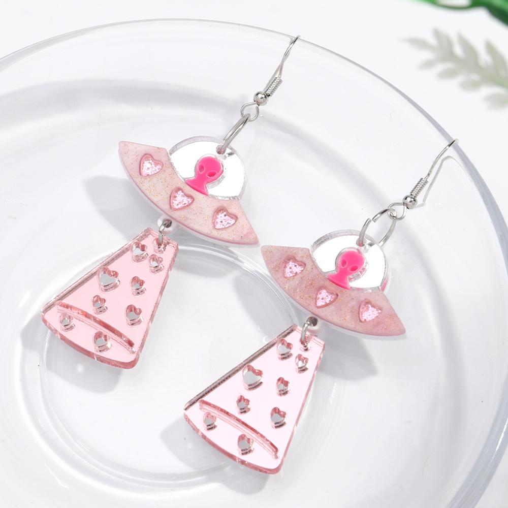 

New Creative UFO Alien Acrylic Drop Earrings for Women Girls Trendy Love Heart Spaceship Earring Jewelry Valentine s Day Gift