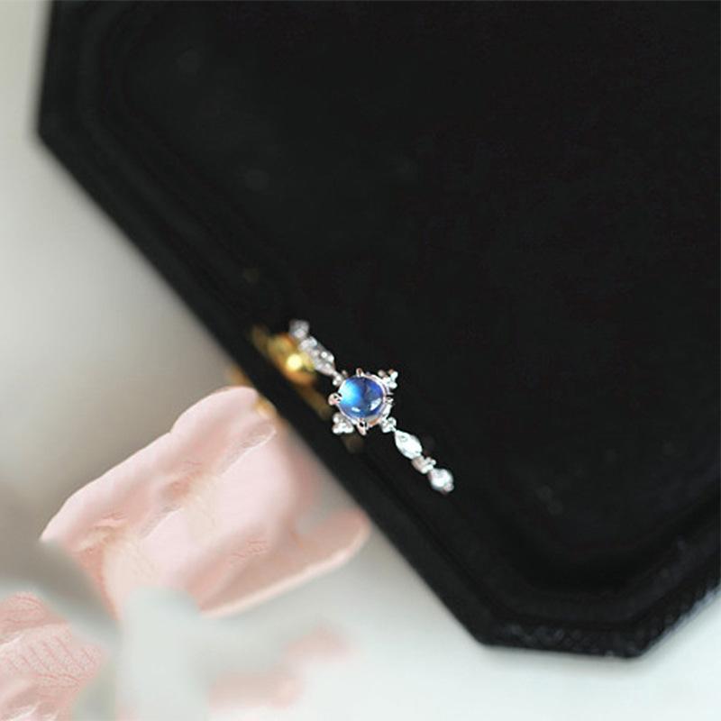 925 Silver Moonstone Stackable Ring Open Adjustable Band Fashion Elegant Lady No Fading adjustable opening
