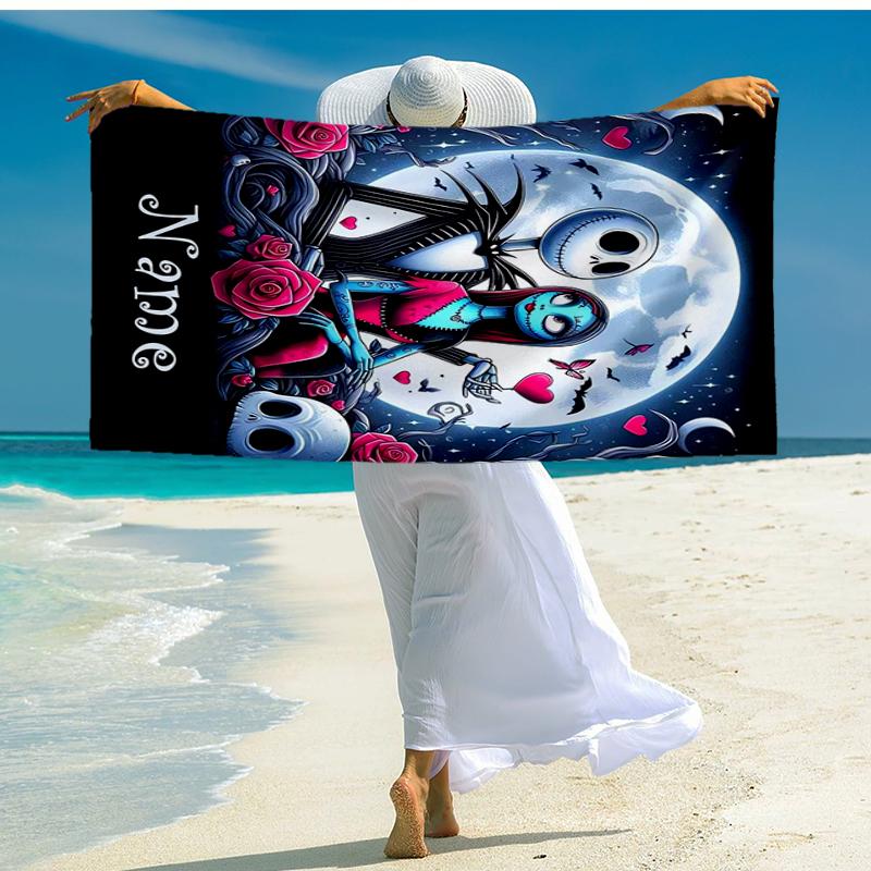 Custom Name Ultra-Soft Beach Towel with The Nightmare Before Christmas Theme,Ideal for Pool - Camping, Diving - Perfect Travel Essential, Vibrant Beac