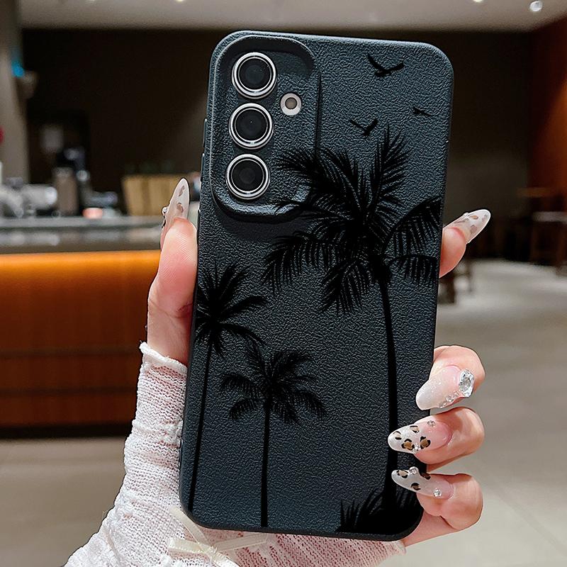 

Мягкий противоударный чехол с рисунком кокоса для Samsung S25 Ultra S24 FE S23 S22 A56 A36 A16 A55 A15, тонкий чехол из ТПУ с текстурой из кожи и матовым противоударным покрытием Samsung S25 чёрный