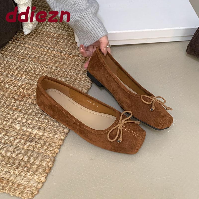 Fashion New Fashion Butterfly-Knot Women Flats Slip On Shoes Female Square Toe Footwear Shallow Ladies Flats With Shoes