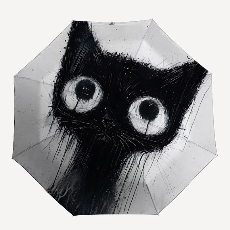 

1pc Black Cat Eyes Automatic Open/close Umbrella, 8-Rib sturdy structure, Auto Folding/Opening, Portable Travel Umbrella for Women, Partiesc05