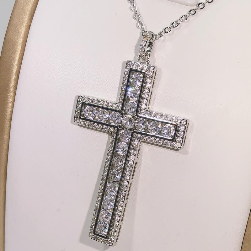 925 Silver Luxury Cross Necklace Women Men Women Zircon AAA Pendants Wedding Accessories Men's Jewelry Necklaces
