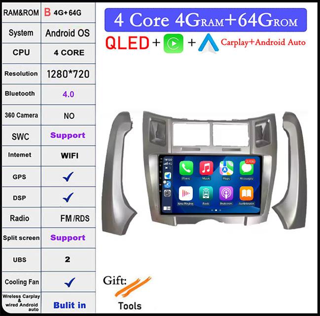 9 Inch For Toyota Yaris Vizi 2005-2012 Android AutoCarplay Multimedia Player Car Radio Wireless GPSNavigator 4G WIF|BT