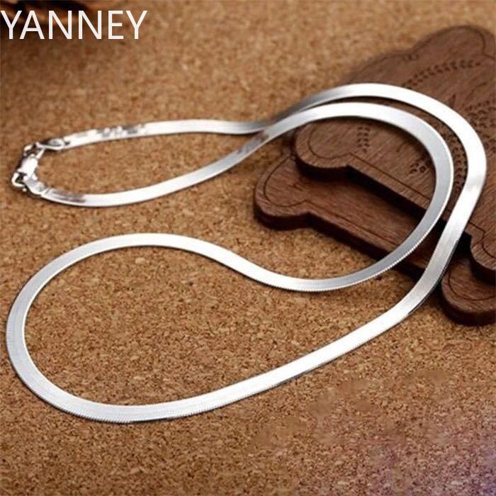 

Luxury 925 Silver 4MM chain Necklace for Women Luxury Couple Fine Jewelry Blade Chain wedding gift choker Clavicle 45cm 18inches