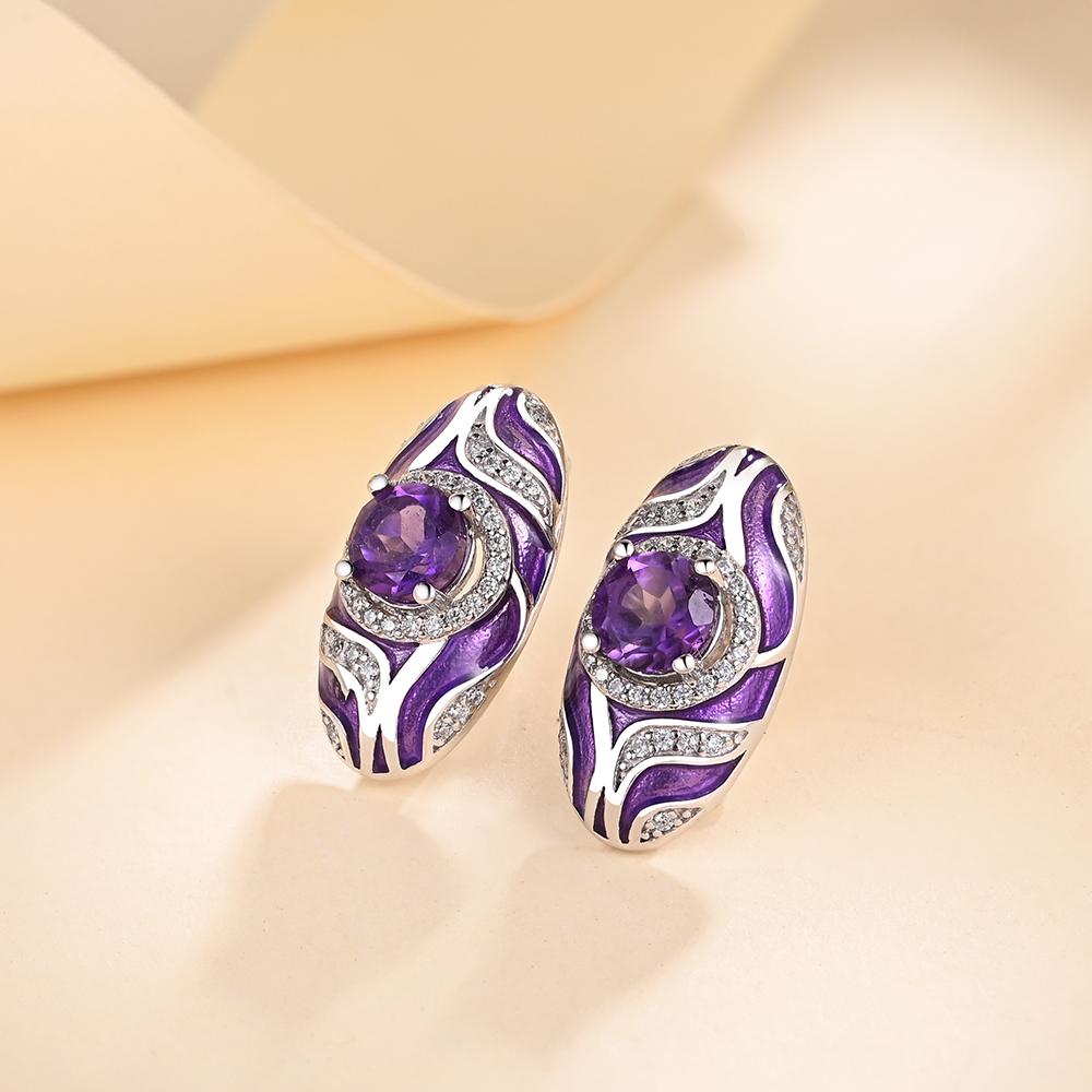 Přírodní ametystové náušnice smaltované kulaté 6mm 2ct drahokam šperky 925 mincovní stříbro jednoduchý design pro ženy na denní nošení