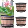2 Pack Vintage Wood Plastic Flower Planter with Tray and Drainage Holes for Indoor Outdoor
