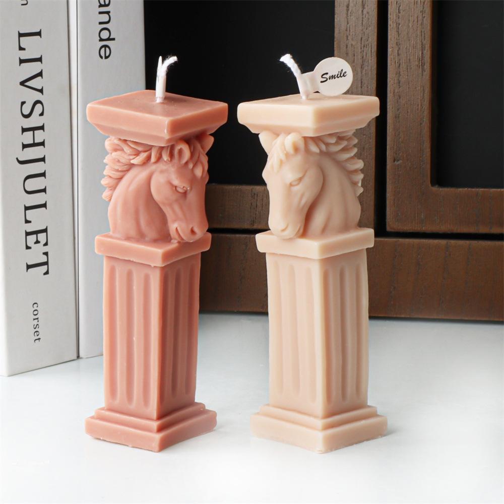 Nowa forma silikonowa na świecę w kształcie rzymskiego filaru z lwem, forma silikonowa z żywicy w kształcie rzymskiego filaru z głową konia, forma silikonowa do betonu i cementu oraz gipsu