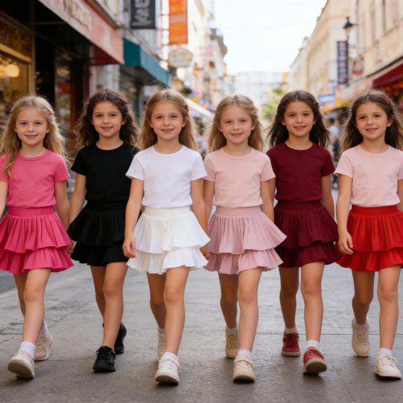 School Girls Dance Layered Tutu Skirt Elastic Waist Pleated Skirt Kids Performance Daily Wear Casual Party Outfit Ruffle Skirts