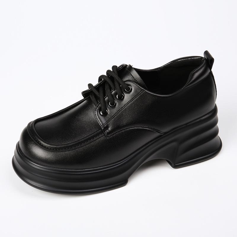 2025 Autumn Women's British Style Patent Leather Platform Loafers with High Heels